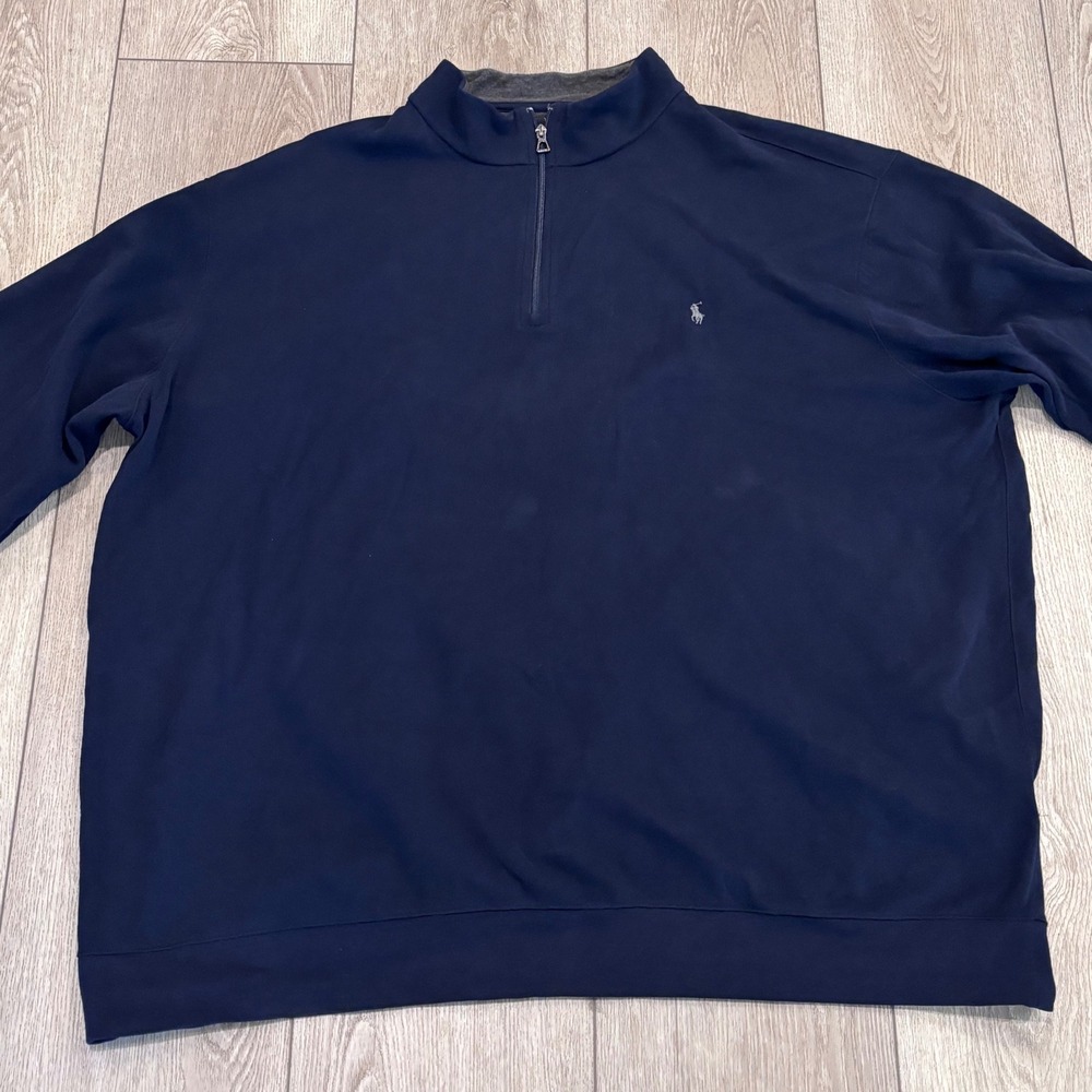 Polo Ralph Lauren Quarter Zip Pullover Mens 4XLT Navy Blue Sweater Preppy Casual